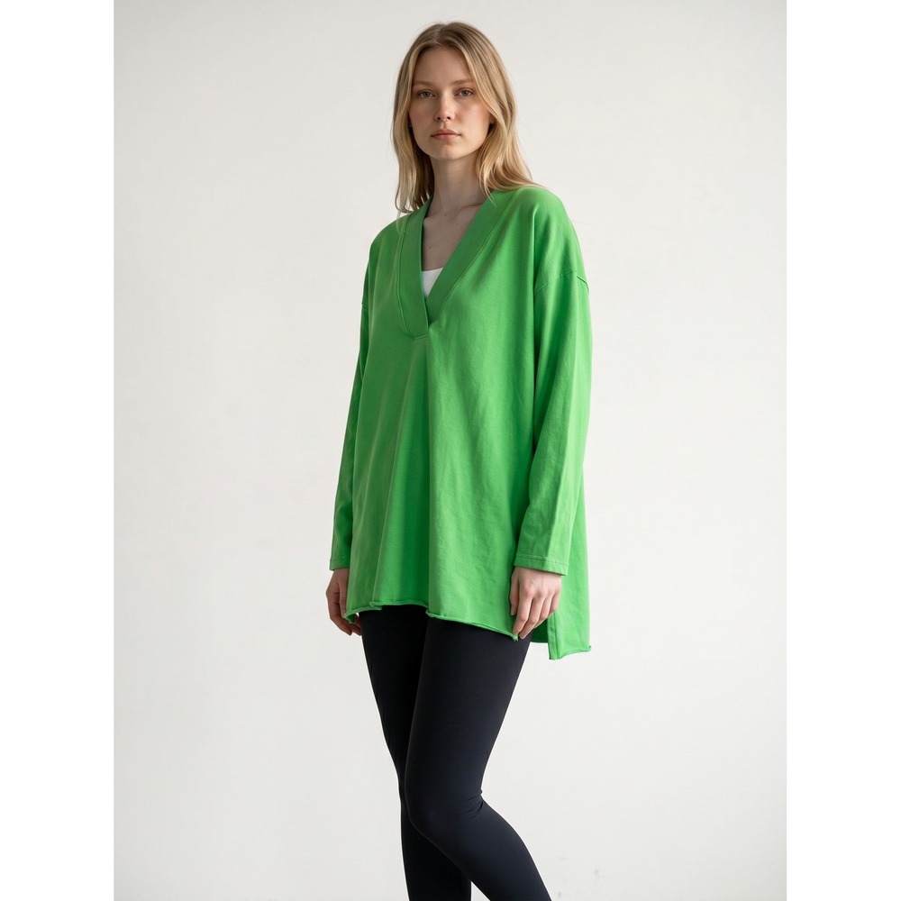 Free People Movement Green Oversized V-Neck Long Sleeve Top Pleated Cuff M M/M
